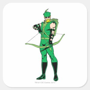 Green Arrow Standing With Bow Square Sticker