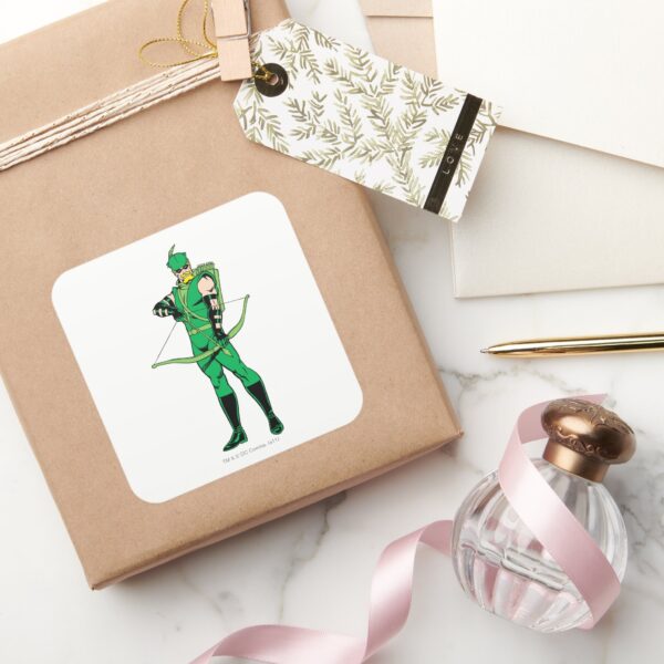 Green Arrow Standing With Bow Square Sticker