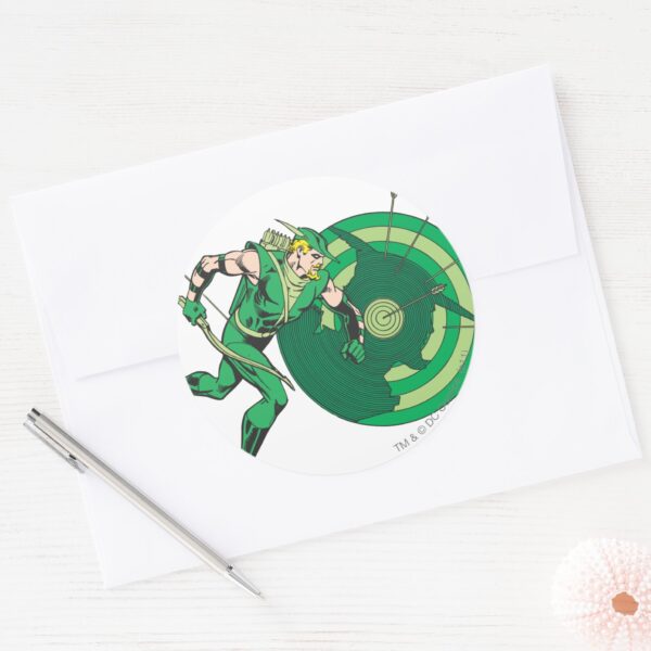 Green_Arrow_with_Target_2_Classic_Round_Sticker_3 Green Arrow With Target 2 Classic Round Sticker