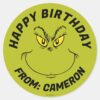 Grinch_Face___Happy_Birthday_Classic_Round_Sticker_1 Grinch Face Happy Birthday Classic Round Sticker