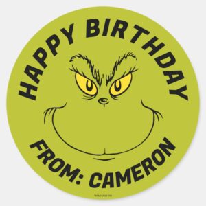 Grinch Face Happy Birthday Classic Round Sticker