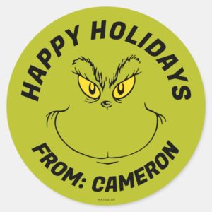 Grinch Face Merry Christmas Classic Round Sticker
