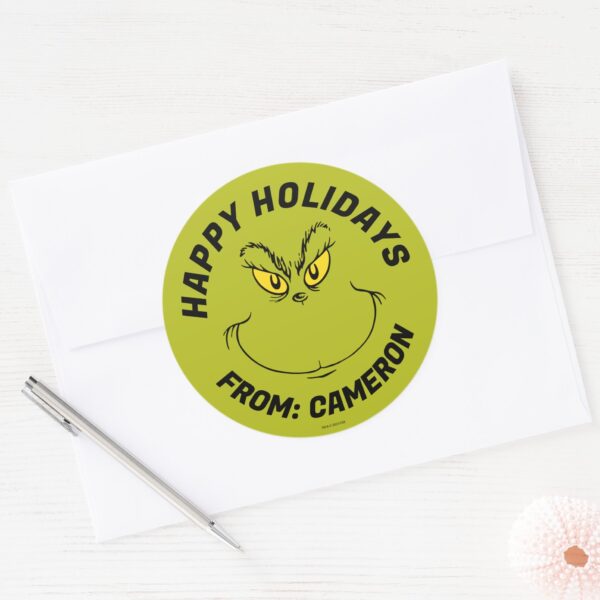Grinch_Face___Merry_Christmas_Classic_Round_Sticker_3 Grinch Face Merry Christmas Classic Round Sticker