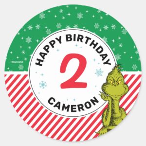 Grinch Red And Green Snowflake Birthday Classic Round Sticker