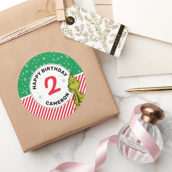 Grinch_Red_and_Green_Snowflake_Birthday_Classic_Round_Sticker_5 Grinch Red And Green Snowflake Birthday Classic Round Sticker