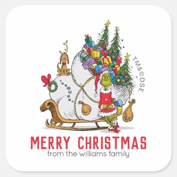 Grinch_&_Max_Runaway_Sleigh_Square_Sticker_2 Grinch Max Runaway Sleigh Square Sticker