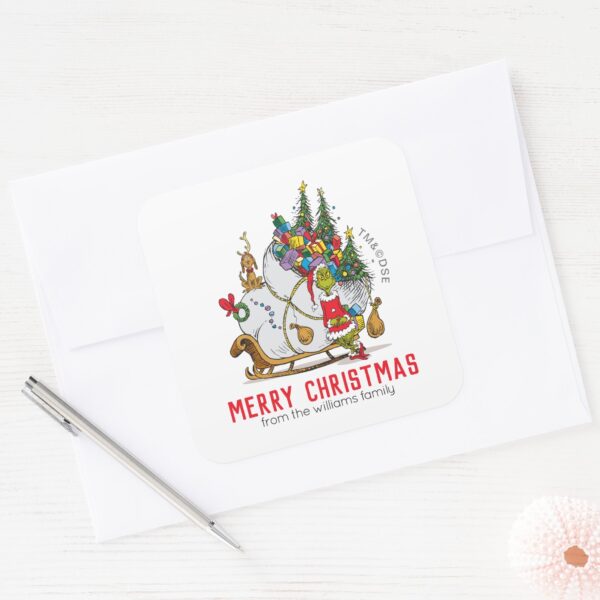 Grinch_&_Max_Runaway_Sleigh_Square_Sticker_4 Grinch Max Runaway Sleigh Square Sticker