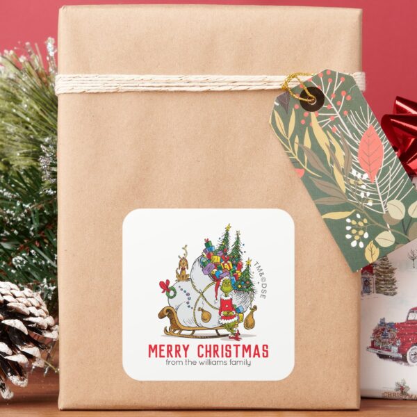 Grinch_&_Max_Runaway_Sleigh_Square_Sticker_7 Grinch Max Runaway Sleigh Square Sticker