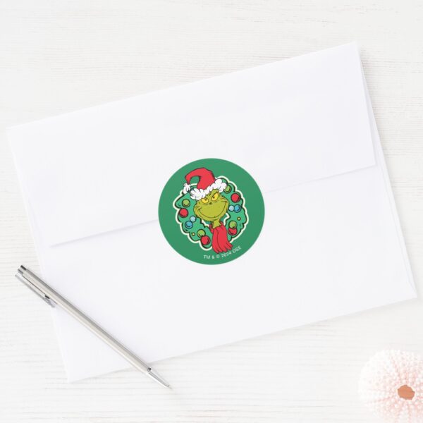 Grinch___Christmas_Holiday_Wreath_Classic_Round_Sticker_3 Grinch Christmas Holiday Wreath Classic Round Sticker