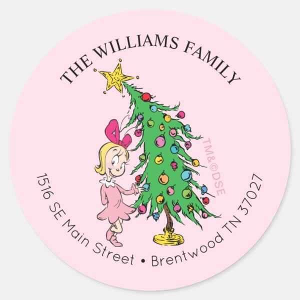 Grinch___Cindy-Lou_Who_Christmas_Address_Classic_Round_Sticker_1 Grinch Cindy Lou Who Christmas Address Classic Round Sticker