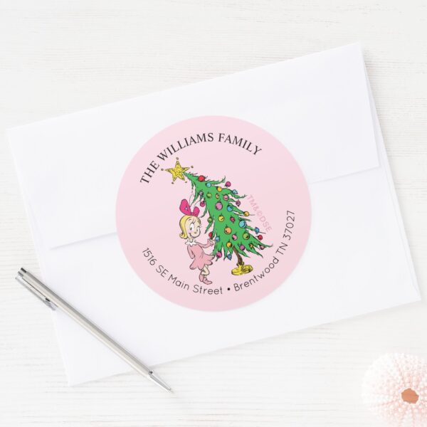 Grinch___Cindy-Lou_Who_Christmas_Address_Classic_Round_Sticker_3 Grinch Cindy Lou Who Christmas Address Classic Round Sticker