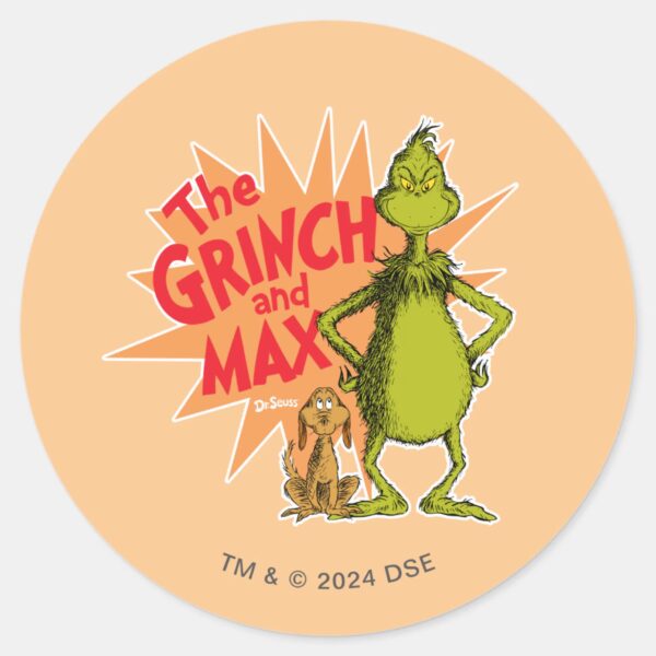 Grinch___Grinch_&_Max_Starburst_Classic_Round_Sticker_1 Grinch Grinch Max Starburst Classic Round Sticker