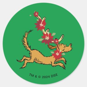 Grinch Max Christmas Pointsettia Classic Round Sticker