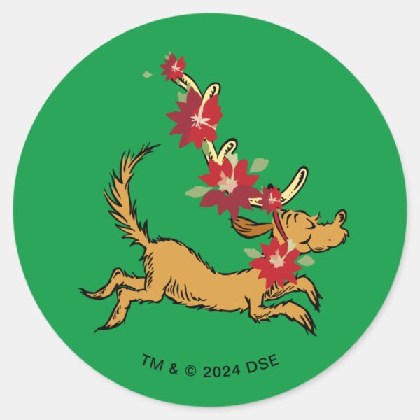 Grinch___Max_Christmas_Pointsettia_Classic_Round_Sticker_1 Grinch Max Christmas Pointsettia Classic Round Sticker