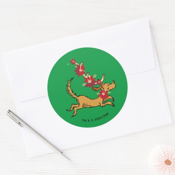 Grinch___Max_Christmas_Pointsettia_Classic_Round_Sticker_3 Grinch Max Christmas Pointsettia Classic Round Sticker
