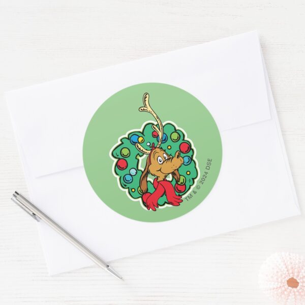 Grinch___Max_Christmas_Wreath_Classic_Round_Sticker_3 Grinch Max Christmas Wreath Classic Round Sticker