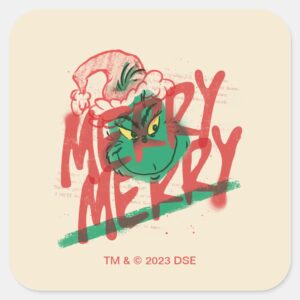 Grinch Merry Merry Grunge Graphic Square Sticker