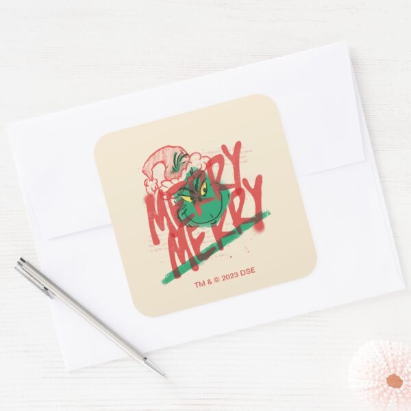 Grinch Merry Merry Grunge Graphic Square Sticker