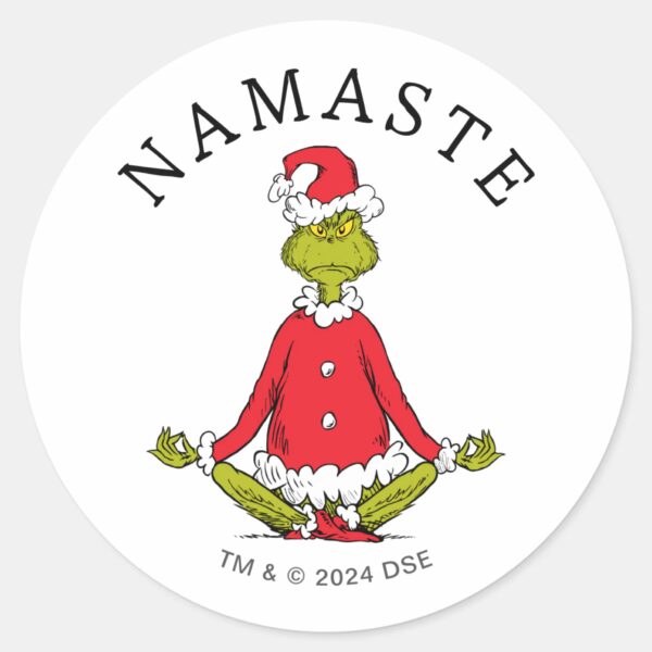 Grinch___Namaste_Santa_Claus_Classic_Round_Sticker_1 Grinch Namaste Santa Claus Classic Round Sticker