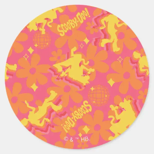 Groovy_Disco_Scooby-Doo_Pattern_Classic_Round_Sticker_1 Groovy Disco Scooby Doo Pattern Classic Round Sticker