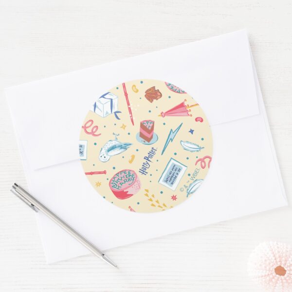 HARRY_POTTER™_Birthday_Celebration_Pattern_Classic_Round_Sticker_3 HARRY POTTER™ Birthday Celebration Pattern Classic Round Sticker