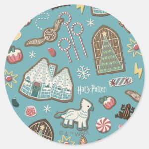 HARRY_POTTER™_HOGWARTS™_Christmas_Cookie_Pattern_Classic_Round_Sticker_1 HARRY POTTER™ HOGWARTS™ Christmas Cookie Pattern Classic Round Sticker
