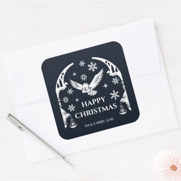 HARRY_POTTER™_Hedwig_Delivering_Holiday_Letter_Square_Sticker_3 HARRY POTTER™ Hedwig Delivering Holiday Letter Square Sticker