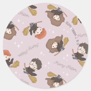 HARRY_POTTER™,_Hermione,_&_Ron_Flying_Pattern_Classic_Round_Sticker_1 HARRY POTTER™ Hermione Ron Flying Pattern Classic Round Sticker