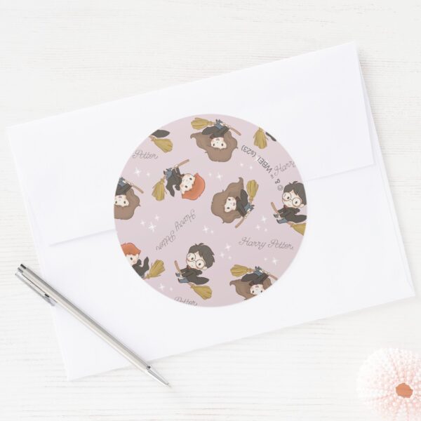 HARRY_POTTER™,_Hermione,_&_Ron_Flying_Pattern_Classic_Round_Sticker_3 HARRY POTTER™ Hermione Ron Flying Pattern Classic Round Sticker