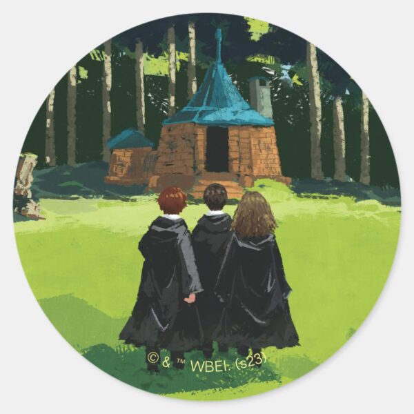 HARRY_POTTER™,_Ron,_&_Hermione_at_Hagrid's_Hut_Classic_Round_Sticker_1 HARRY POTTER™ Ron Hermione At Hagrids Hut Classic Round Sticker