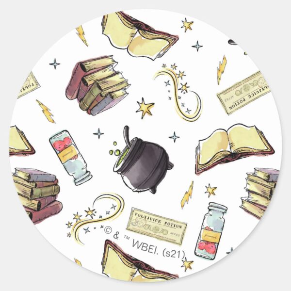 HARRY_POTTER™_Spells_&_Books_Pattern_Classic_Round_Sticker_1 HARRY POTTER™ Spells Books Pattern Classic Round Sticker