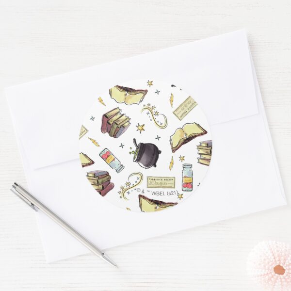 HARRY_POTTER™_Spells_&_Books_Pattern_Classic_Round_Sticker_3 HARRY POTTER™ Spells Books Pattern Classic Round Sticker