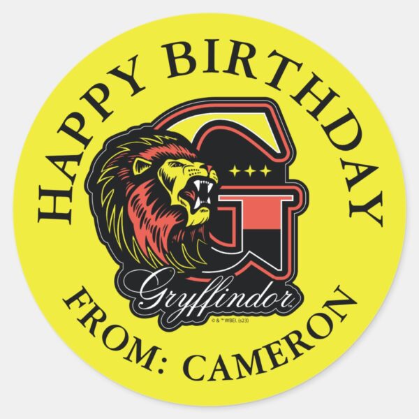 HARRY_POTTER™___GRYFFINDOR™_Happy_Birthday_Classic_Round_Sticker_1 HARRY POTTER™ GRYFFINDOR™ Happy Birthday Classic Round Sticker