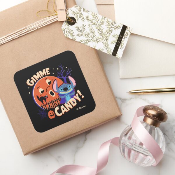 Halloween_Stitch___Gimme_Candy!_Square_Sticker_5 Halloween Stitch Gimme Candy Square Sticker