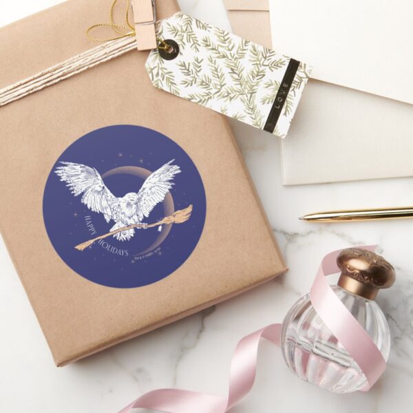 Happy_Holidays_Hedwig_Delivery_Classic_Round_Sticker_5 Happy Holidays Hedwig Delivery Classic Round Sticker