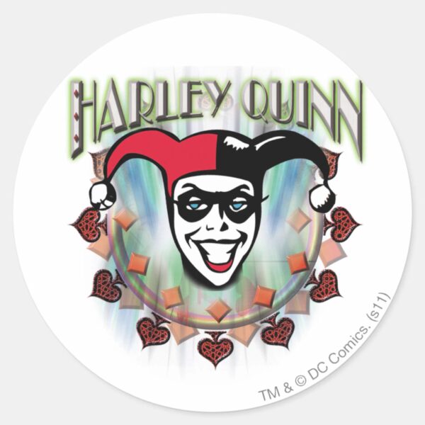 Harley_Quinn_-_Face_and_Logo_Classic_Round_Sticker_1 Harley Quinn Face And Logo Classic Round Sticker
