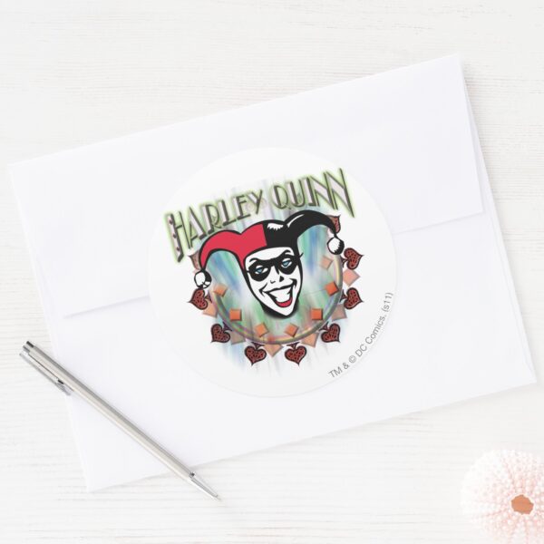 Harley_Quinn_-_Face_and_Logo_Classic_Round_Sticker_3 Harley Quinn Face And Logo Classic Round Sticker