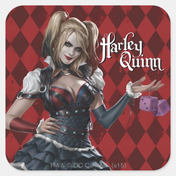 Harley_Quinn_With_Fuzzy_Dice_Square_Sticker_1 Harley Quinn With Fuzzy Dice Square Sticker
