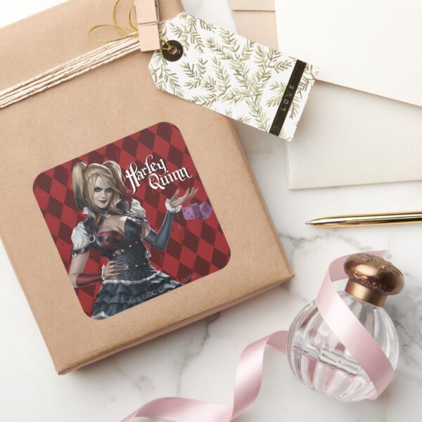 Harley_Quinn_With_Fuzzy_Dice_Square_Sticker_5 Harley Quinn With Fuzzy Dice Square Sticker