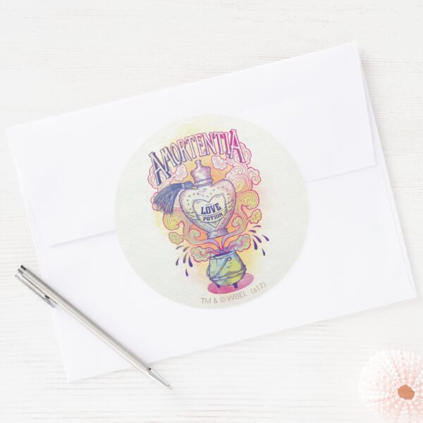 Harry_Potter_Spell___Amortentia_Love_Potion_Bottle_Classic_Round_Sticker_3 Harry Potter Spell Amortentia Love Potion Bottle Classic Round Sticker