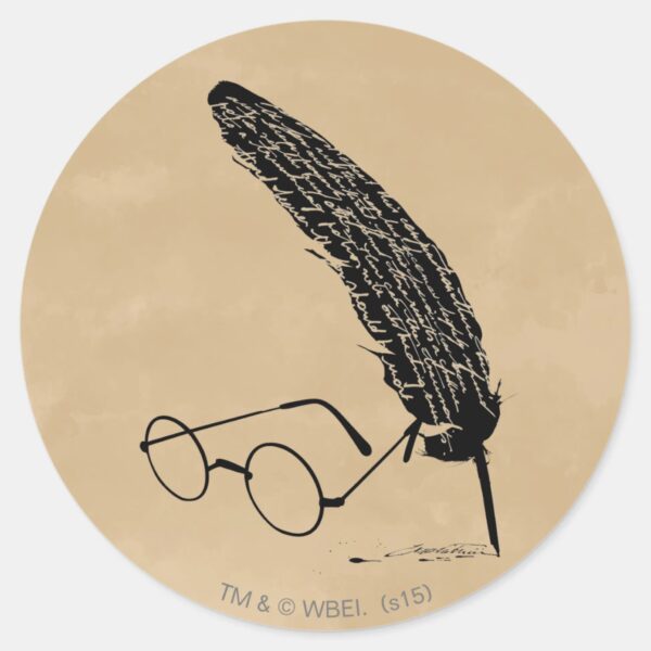 Harry_Potter___Glasses_And_Quill_Classic_Round_Sticker_1 Harry Potter Glasses And Quill Classic Round Sticker