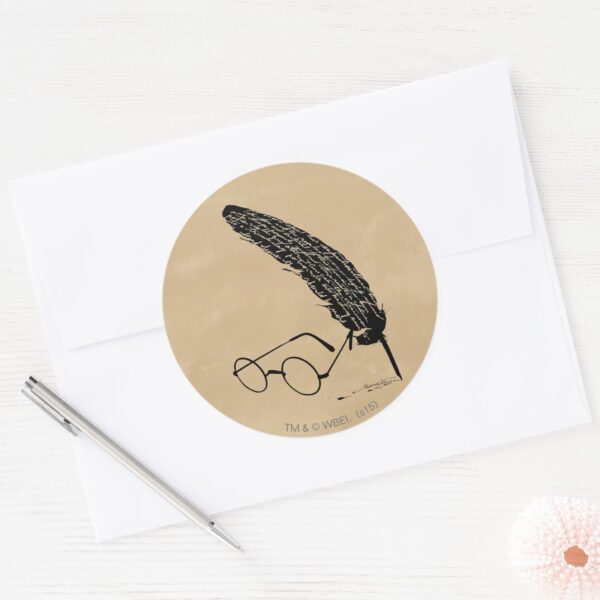 Harry_Potter___Glasses_And_Quill_Classic_Round_Sticker_3 Harry Potter Glasses And Quill Classic Round Sticker