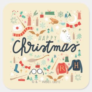 Harry_Potter___Happy_Christmas_With_Festive_Icons_Square_Sticker_1 Harry Potter Happy Christmas With Festive Icons Square Sticker