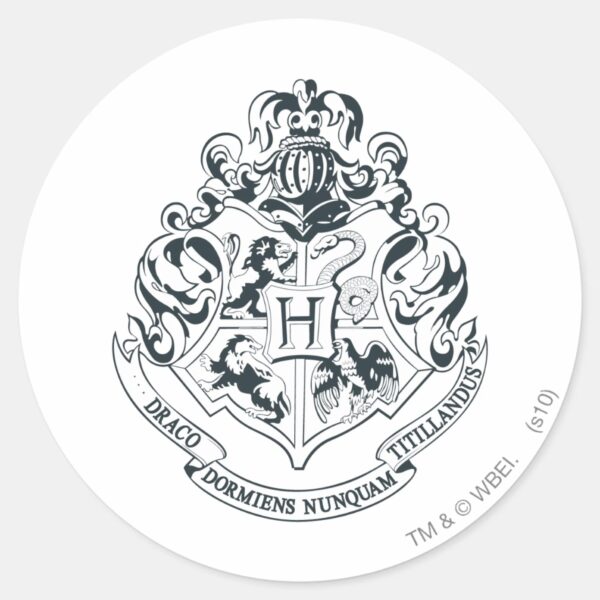 Harry_Potter___Hogwarts_Crest_-_Black_and_White_Classic_Round_Sticker_1 Harry Potter Hogwarts Crest Black And White Classic Round Sticker