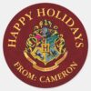 Harry_Potter___Hogwarts_Crest___Happy_Holidays_Classic_Round_Sticker_1 Harry Potter Hogwarts Crest Happy Holidays Classic Round Sticker