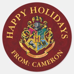 Harry_Potter___Hogwarts_Crest___Happy_Holidays_Classic_Round_Sticker_1 Harry Potter Hogwarts Crest Happy Holidays Classic Round Sticker