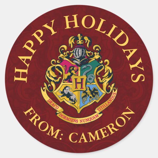Harry_Potter___Hogwarts_Crest___Happy_Holidays_Classic_Round_Sticker_1 Harry Potter Hogwarts Crest Happy Holidays Classic Round Sticker