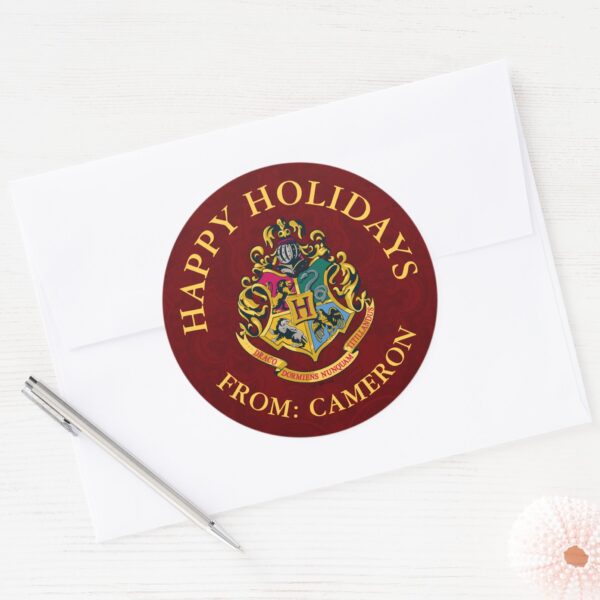 Harry_Potter___Hogwarts_Crest___Happy_Holidays_Classic_Round_Sticker_3 Harry Potter Hogwarts Crest Happy Holidays Classic Round Sticker