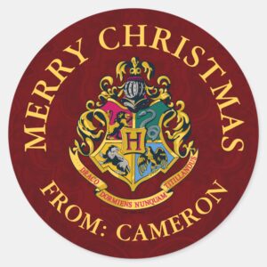 Harry_Potter___Hogwarts_Crest___Merry_Christmas_Classic_Round_Sticker_1 Harry Potter Hogwarts Crest Merry Christmas Classic Round Sticker