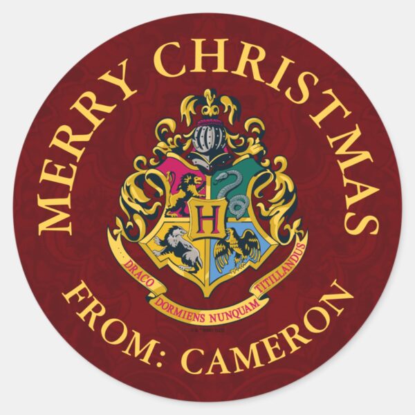 Harry_Potter___Hogwarts_Crest___Merry_Christmas_Classic_Round_Sticker_1 Harry Potter Hogwarts Crest Merry Christmas Classic Round Sticker